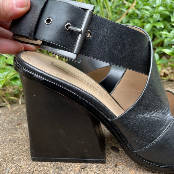 BCBGMAXAZRIA Sara Chunky Square Heel Sandal Ankle Strap Black Leather Size 9.5 - Picture 8 of 11